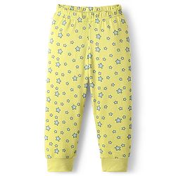Babyhug Cotton Knit Full Sleeves Star Printed Thermal Wear Set With Vest - Lime Green