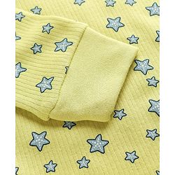Babyhug Cotton Knit Full Sleeves Star Printed Thermal Wear Set With Vest - Lime Green