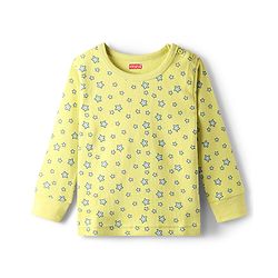 Babyhug Cotton Knit Full Sleeves Star Printed Thermal Wear Set With Vest - Lime Green