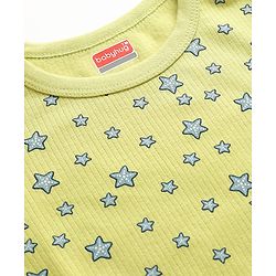 Babyhug Cotton Knit Full Sleeves Star Printed Thermal Wear Set With Vest - Lime Green