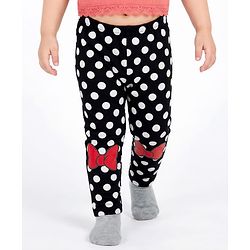 Babyhug Disney Cotton Knit Full Length Leggings With Minnie Mouse Graphics Pack Of 3 - Red Black & Grey