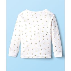 Babyhug Cotton Knit Full Sleeves Front Open Thermal Inner Wear Set with Floral Print - Offwhite