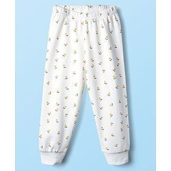 Babyhug Cotton Knit Full Sleeves Front Open Thermal Inner Wear Set with Floral Print - Offwhite