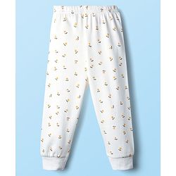 Babyhug Cotton Knit Full Sleeves Front Open Thermal Inner Wear Set with Floral Print - Offwhite