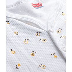 Babyhug Cotton Knit Full Sleeves Front Open Thermal Inner Wear Set with Floral Print - Offwhite