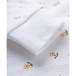 Babyhug Cotton Knit Full Sleeves Front Open Thermal Inner Wear Set with Floral Print - Offwhite