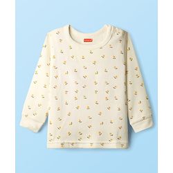 Babyhug Cotton Knit Full Sleeves Thermal Inner Wear Set with Sando Vest & Floral Print - Offwhite