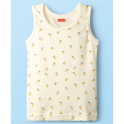 Babyhug Cotton Knit Full Sleeves Thermal Inner Wear Set with Sando Vest & Floral Print - Offwhite