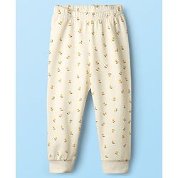 Babyhug Cotton Knit Full Sleeves Thermal Inner Wear Set with Sando Vest & Floral Print - Offwhite