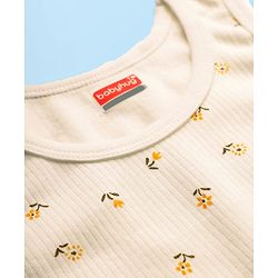 Babyhug Cotton Knit Full Sleeves Thermal Inner Wear Set with Sando Vest & Floral Print - Offwhite