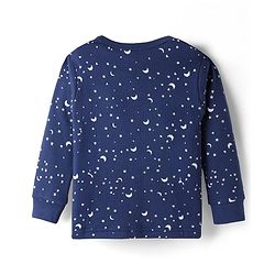 Babyhug Cotton Knit Full Sleeves Star Printed Thermal Wear Set With Vest - Navy Blue