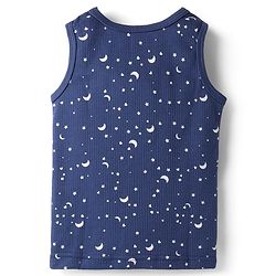 Babyhug Cotton Knit Full Sleeves Star Printed Thermal Wear Set With Vest - Navy Blue