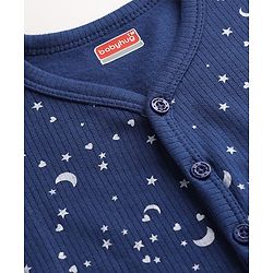Babyhug Cotton Knit Full Sleeves Star Printed Thermal Wear Set With Vest - Navy Blue