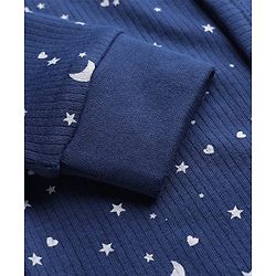 Babyhug Cotton Knit Full Sleeves Star Printed Thermal Wear Set With Vest - Navy Blue