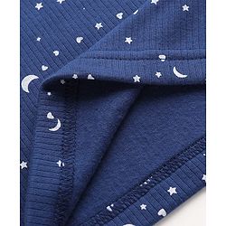 Babyhug Cotton Knit Full Sleeves Star Printed Thermal Wear Set With Vest - Navy Blue