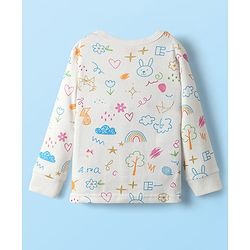 Babyhug Knit  Full Sleeves Front Open Thermal Vest And Pant Set With Animal Print - Off-White