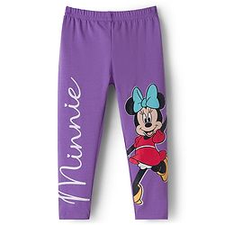 Babyhug Disney Cotton Knit Full Length Leggings With Minnie Mouse Graphics Pack Of 2 - Purple & Pink