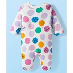 Babyhug Disney Full Sleeves Footed Sleep Suit With Minnie & Friends Graphics Pack Of 2 - Purple & White