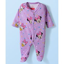 Babyhug Disney Full Sleeves Footed Sleep Suit With Minnie & Friends Graphics Pack Of 2 - Purple & White