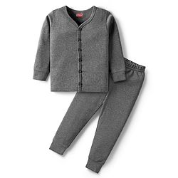 Babyhug Knit Full Sleeves Solid Color Thermal Vest & Pant Set - Grey