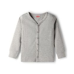 Babyhug Knit Full Sleeves Solid Front Open Thermal Set - Light Grey