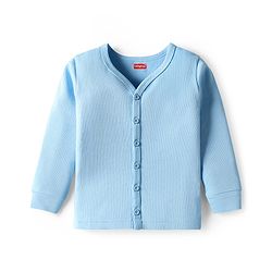 Babyhug Knit Full Sleeves Solid Color Thermal Vest & Pant Set - Light Blue