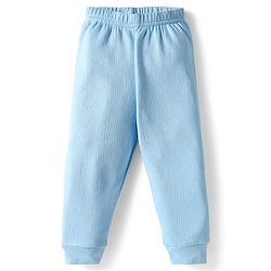 Babyhug Knit Full Sleeves Solid Color Thermal Vest & Pant Set - Light Blue
