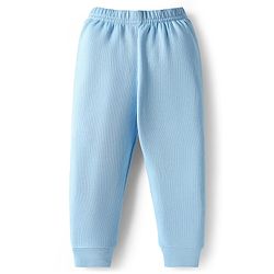 Babyhug Knit Full Sleeves Solid Color Thermal Vest & Pant Set - Light Blue