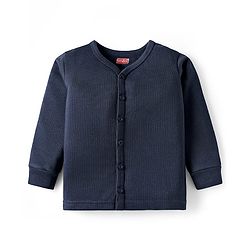 Babyhug Knit Full Sleeves Solid Color Thermal Vest & Pant Set - Navy Blue