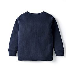 Babyhug Knit Full Sleeves Solid Color Thermal Vest & Pant Set - Navy Blue