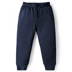 Babyhug Knit Full Sleeves Solid Color Thermal Vest & Pant Set - Navy Blue