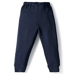 Babyhug Knit Full Sleeves Solid Color Thermal Vest & Pant Set - Navy Blue