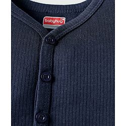 Babyhug Knit Full Sleeves Solid Color Thermal Vest & Pant Set - Navy Blue