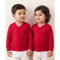 Babyhug Knit Full Sleeves Front Open Solid Color Thermal Inner Wear Vest - Red