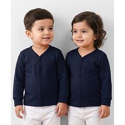 Babyhug Knit Full Sleeves Front Open Solid Color Thermal Inner Wear Vest - Navy Blue