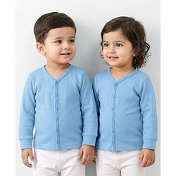 Babyhug Knit Full Sleeves Front Open Solid Color Thermal Inner Wear Vest - Light Blue