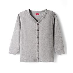 Babyhug Cotton Knit Full Sleeves Front Open Thermal Vests With Stripes - Light Grey