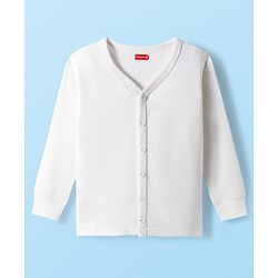 Babyhug Knit Full Sleeves Front Open Solid Color Thermal Inner Wear Vest - Offwhite