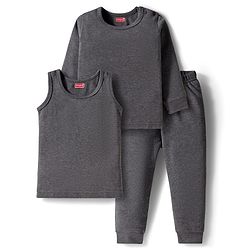 Babyhug Knit Full Sleeves Solid Thermal Set with Vest - Dark Grey