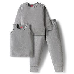 Babyhug Knit Full Sleeves Solid Thermal Set with Vest - Light Grey