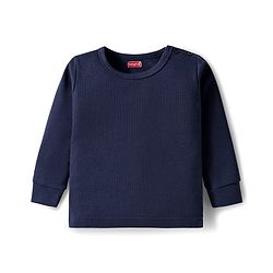 Babyhug Knit Full Length Solid Color Thermal Inner Wear Set with Vest - Navy Blue