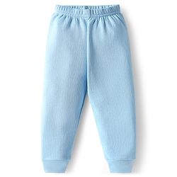 Babyhug Knit Full Sleeves Solid Color Thermal Vests & Pant Set - Light Blue