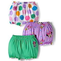 Babyhug Disney Single Jersey Knit Bloomers with Minnie & Friends Graphic Pack of 3 - Green Purple & White