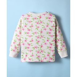 Babyhug Knit Full Sleeves Front Open Thermal Co-Ord Set With Floral Print - Off White
