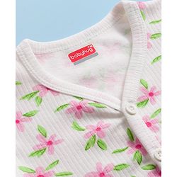 Babyhug Knit Full Sleeves Front Open Thermal Co-Ord Set With Floral Print - Off White