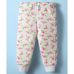 Babyhug Knit Full Sleeves Front Open Thermal Co-Ord Set With Floral Print - Off White