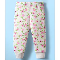 Babyhug Knit Full Sleeves Front Open Thermal Co-Ord Set With Floral Print - Off White