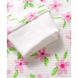 Babyhug Knit Full Sleeves Front Open Thermal Co-Ord Set With Floral Print - Off White