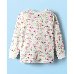 Babyhug Cotton Knit Full Sleeves Floral Printed Thermal Wear Set With Vest - Off White