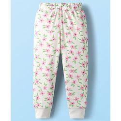 Babyhug Cotton Knit Full Sleeves Floral Printed Thermal Wear Set With Vest - Off White